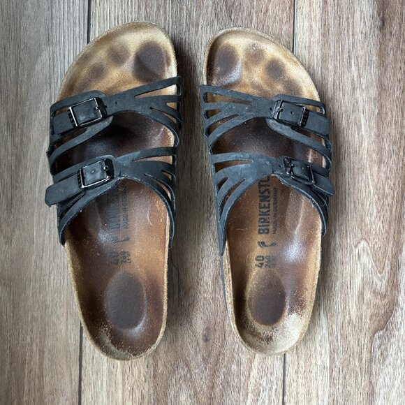 Granada Birkenstock Birkibuc Black Flat Sandals 40  9  9.5 - Picture 1 of 9